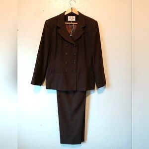 Le Suit Double-Breasted Brown Pinstripe Blazer Jacket & Matching Pants Set Suit
